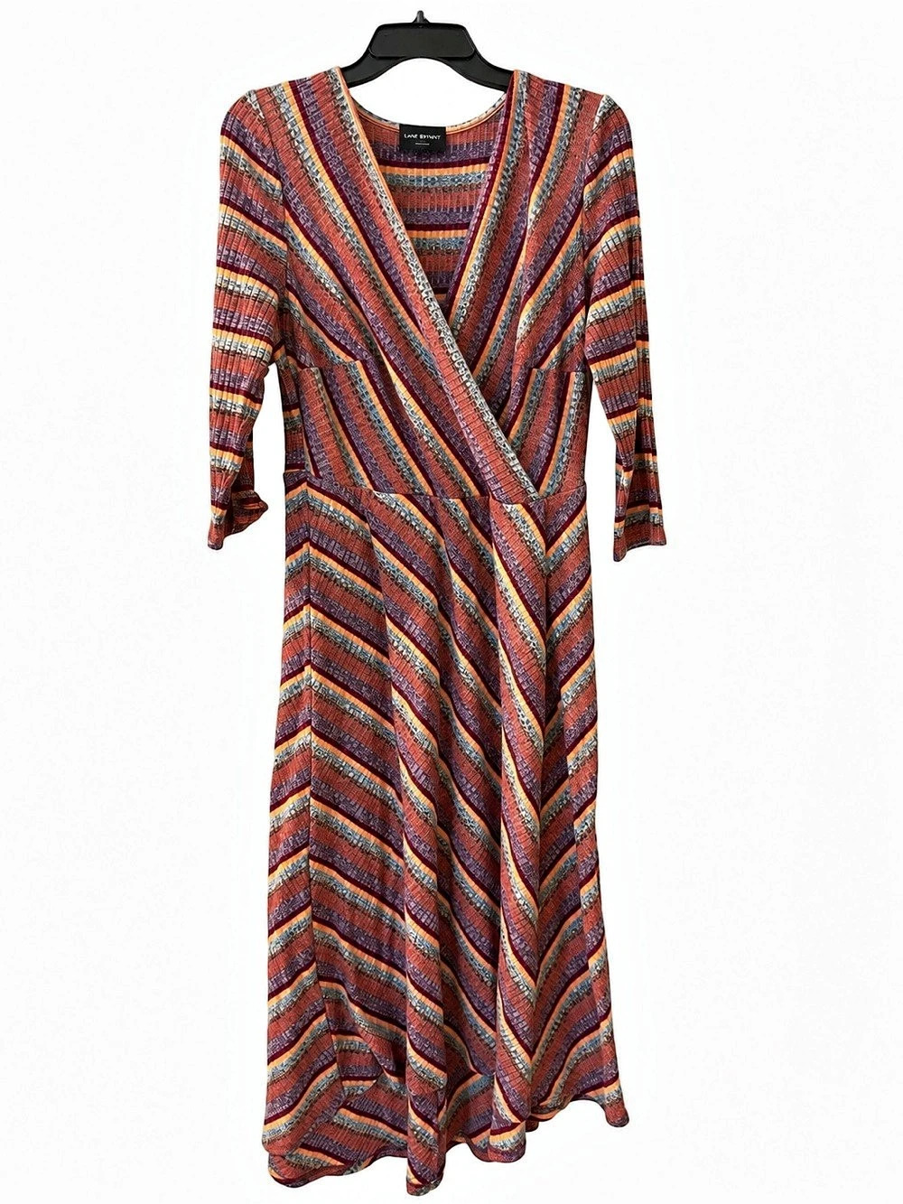 Lane Bryant Women’s 14/16 Multicolor Striped Wrap Dress 3/4 Sleeve